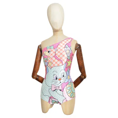 Pre-owned Jeremy Scott S/s 2022 Moschino Couture Colourful Cartoon Print One Shoulder Swimming Costume In Sand