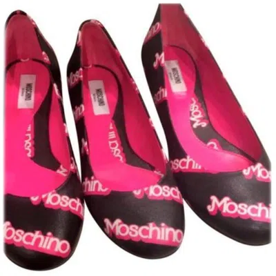 Pre-owned Jeremy Scott Ss15 Moschino Couture  Barbie Black Pink Logo Flat Ballet Shoes 35