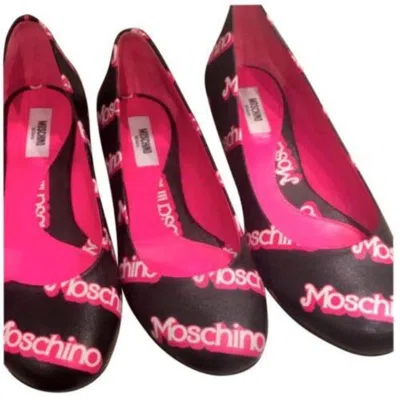 Pre-owned Jeremy Scott Ss15 Moschino Couture  Barbie Black Pink Logo Flat Ballet Shoes 38.5