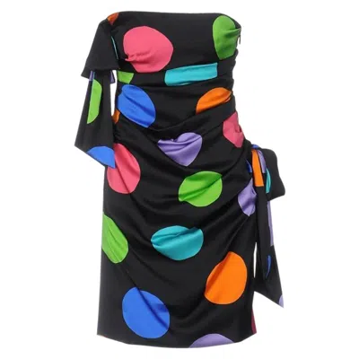 Pre-owned Jeremy Scott Ss15 Moschino Couture  Barbie Black Silk Cocktail Dress Neon Circles