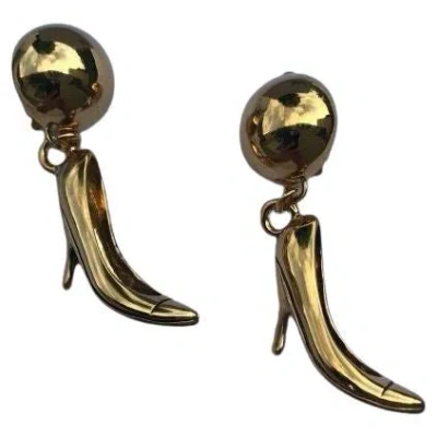 Pre-owned Jeremy Scott Ss15 Moschino Couture  Metal Gold Pumps Clip-on Earrings Barbie In Multi