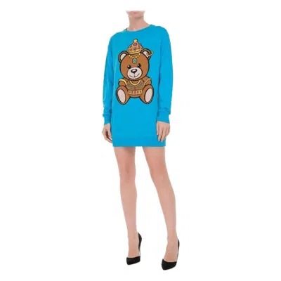 Pre-owned Jeremy Scott Ss17 Moschino Couture  Crowned Teddy Bear Light Blue Mini Dress