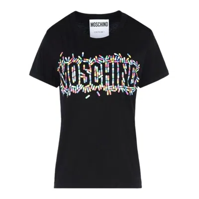 Pre-owned Jeremy Scott Ss17 Moschino Couture X  Justsaymoschino Pills Logo T-shirt In Black