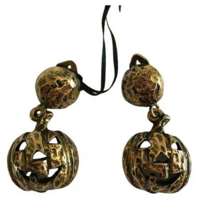 Pre-owned Jeremy Scott Ss20 Moschino Couture  Gold Electroplated Pumpkin Earrings Halloween In Multiple