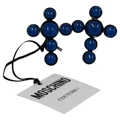 Pre-owned Jeremy Scott Ss20 Moschino Couture  Picasso Cross Blue Clip On Earrings
