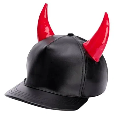 Pre-owned Jeremy Scott Ss20 Moschino Couture Leather Cap Red Horns Trick Or Chic By