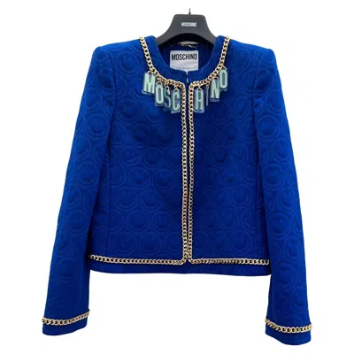 Pre-owned Jeremy Scott Ss21 Moschino Couture Blueblazer Smiley Face By , Size Us 12 In Purple