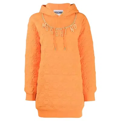 Pre-owned Jeremy Scott Ss21 Moschino Couture  Orange Smiley Gold Logo Charms Hoodie Dress