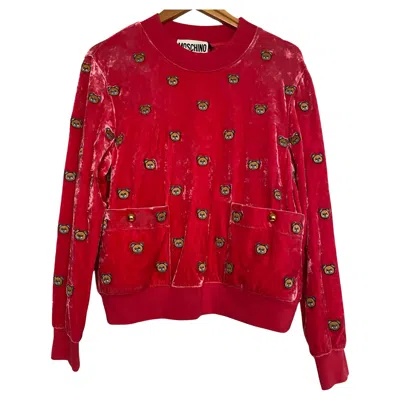 Pre-owned Jeremy Scott Ss21 Moschino Couture  Velvet All Over Teddy Bears Pink Sweater Rare