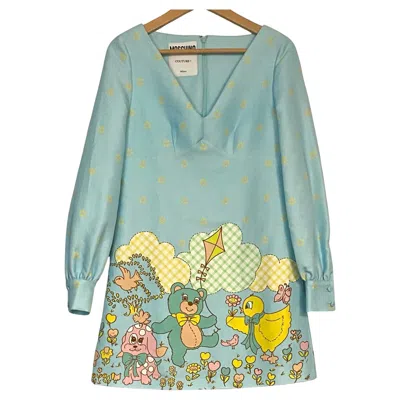 Pre-owned Jeremy Scott Ss22 Moschino Couture  Child's Fantasy Blue Long Sleeve Bear Dress