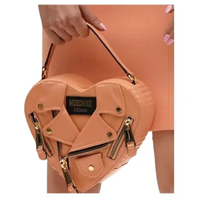 Pre-owned Jeremy Scott Ss22 Moschino Couture  Peach Heart Shaped Leather Biker Jacket Bag In Orange