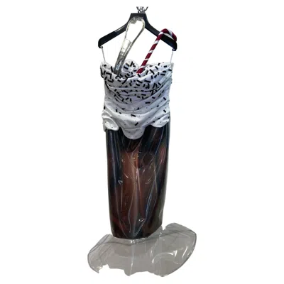 Pre-owned Jeremy Scott Ss22 Runway $5880 Moschino Couture  Milkshake Straw Asymmetric Dress In Gray