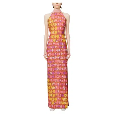 Pre-owned Jeremy Scott Ss23 Moschino Couture  60s Halter Chain Print Slim Fit Maxi Dress In Orange