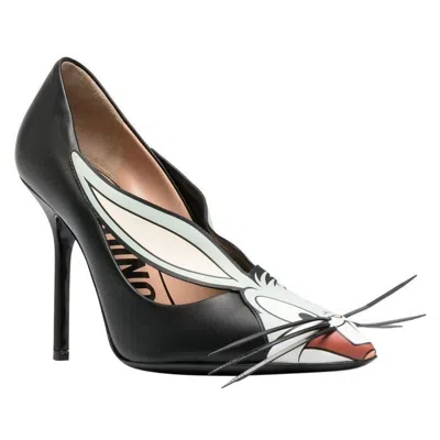 Pre-owned Jeremy Scott Ss23 Moschino Couture  Bugs Bunny Black Leather High Heels Pumps
