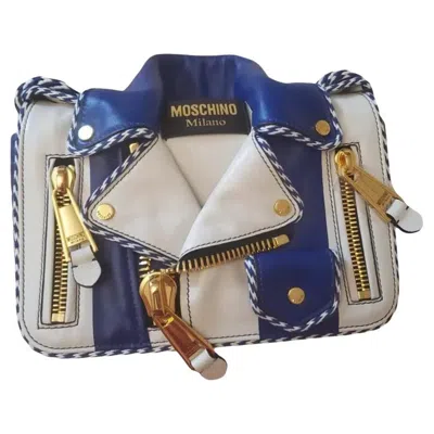 Pre-owned Jeremy Scott Ss23 Moschino Couture  White Blue Capsule Biker Jacket Shoulder Bag