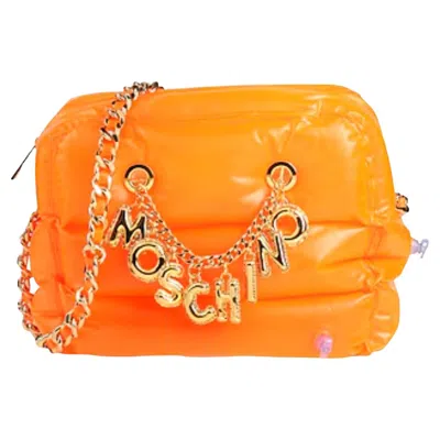 Pre-owned Jeremy Scott Ss23 Moschino Couture Orange Inflatable Crossbody Bag With Logo Charm & Chains