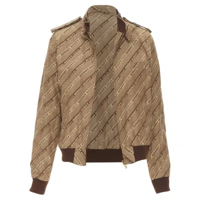 Jeremy Scott Vintage  2000 Brown Logo Jacquard Aviator Bomber Jacket M