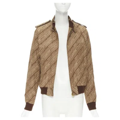 Pre-owned Jeremy Scott Vintage  2000 Brown Logo Jacquard Aviator Bomber Jacket M