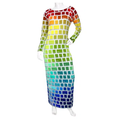 Pre-owned Jeremy Scott X Adidas Rainbow Grid Keyboard Print Maxi Dress Circa 2012 In Sand