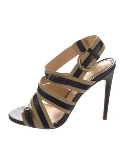 Pre-owned Jerome C. Rousseau Leather Striped Sandals In Black/neutrals