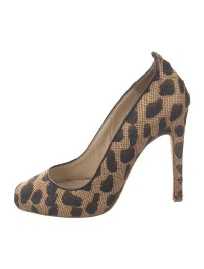 Pre-owned Jerome C. Rousseau Raffia Animal Print Pumps In Brown