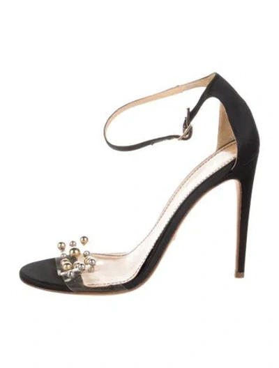 Pre-owned Jerome C. Rousseau Satin Beaded Accents Sandals In Black