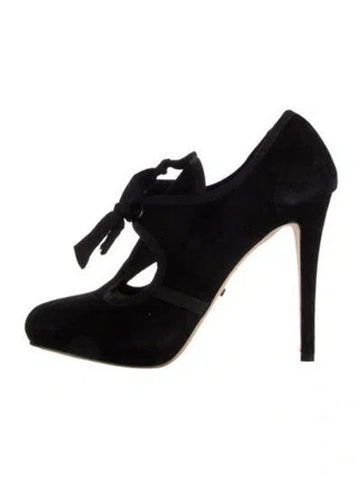 Pre-owned Jerome C. Rousseau Suede T-strap Pumps In Black