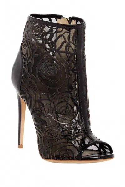 Jerome C. Rousseau Women's Juda Peep Toe Floral Laser Cut Leather Ankle Booties In Black In Brown