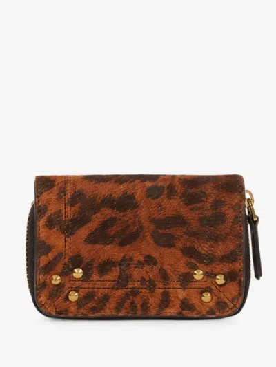 Jérôme Dreyfuss Henri Imprimé Leopard Split Suede Wallet In Brown