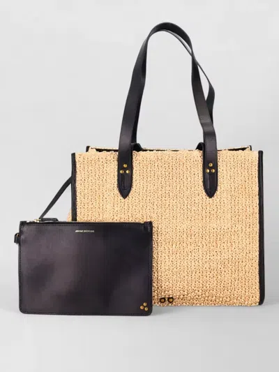 Jérôme Dreyfuss Leon Medium Raffia Beach Bag Contrast In Brown