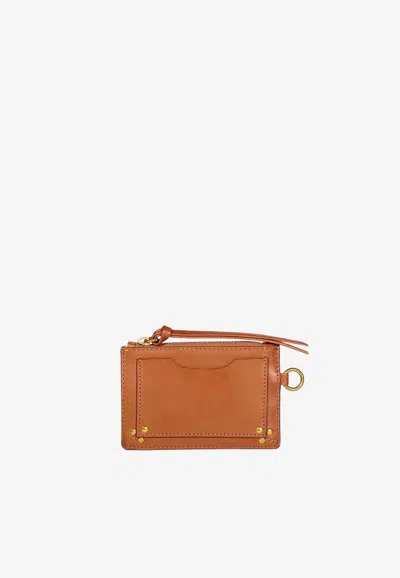 Jérôme Dreyfuss Lucky Port Leather Zip Cardholder In Brown