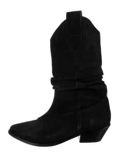 Pre-owned Jérôme Dreyfuss Suede Ruffle Embellishment Western Boots In Black