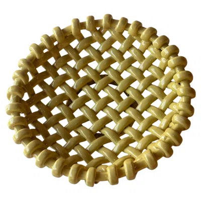 Pre-owned Jerome Massier - Corbeille Tressée En Céramique Jaune In Brown