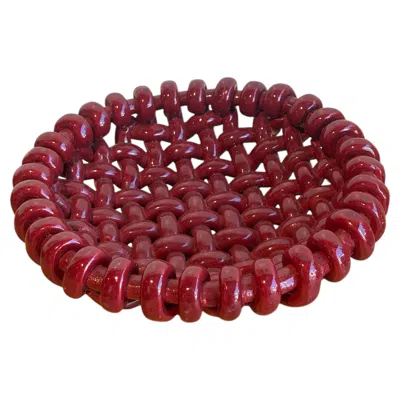 Pre-owned Jerome Massier - Corbeille Tressée En Céramique Rouge In Brown