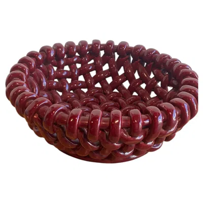 Pre-owned Jerome Massier - Corbeille Tressée En Céramique Rouge In Brown