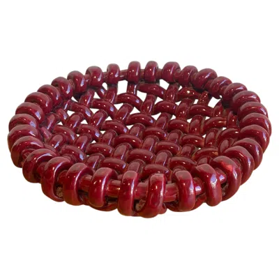 Pre-owned Jerome Massier - Corbeille Tressée En Céramique Rouge In Brown