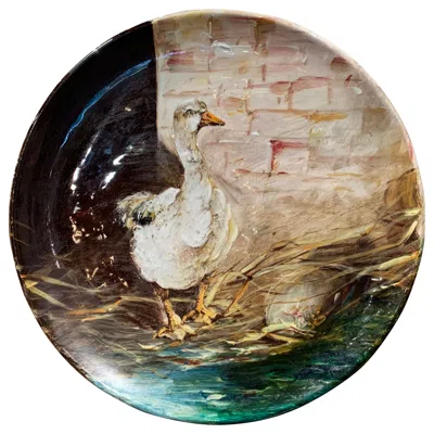 Pre-owned Jerome Massier Fils 19th Century French Vallauris J. Massier Majolica Duck Wall Platter In Brown