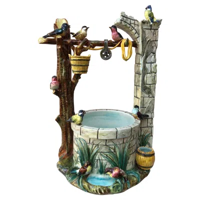 Pre-owned Jerome Massier Fils Large Majolica Well With Birds , Circa 1910 In Transparent