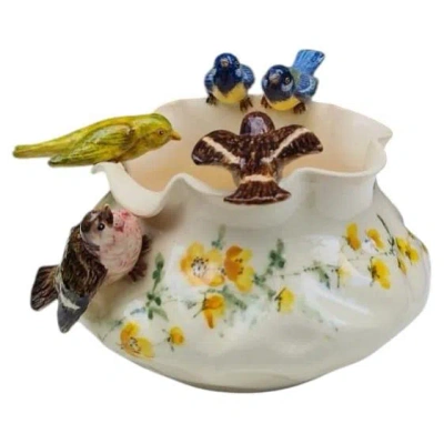 Pre-owned Jerome Massier French Majolica Birds Cache Pot , Circa 1900 In Sand