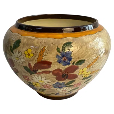 Pre-owned Jerome Massier Large Signed Jérôme Massier Hand-painted French Art Pottery Ceramic Bowl In Brown