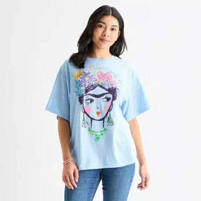 Jerry Leigh Frida Oversized Tee Womens Juniors Crew Neck Short Sleeve Oversized Graphic T-shirt In Blue