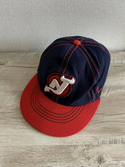 Pre-owned Jersey X Nhl 90's Vintage New Jersey Devils Nhl Cap Size M - L In Navy Blue/red