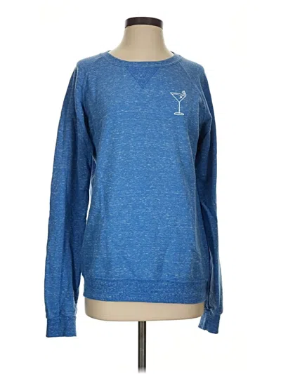Pre-owned Jerzees Long Sleeve Top Blue Crew Neck Tops