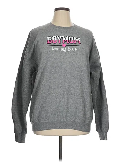 Pre-owned Jerzees Long Sleeve Top Gray Crew Neck Tops