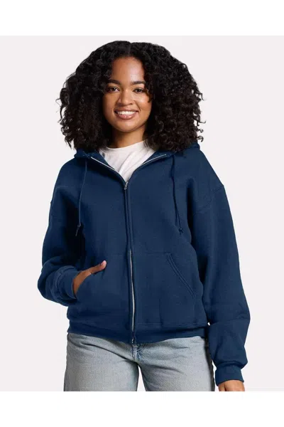 Jerzees Rugged Full-zip Hooded Sweatshirt In Blue