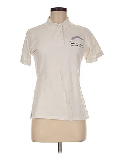 Pre-owned Jerzees Short Sleeve Top Ivory Collared Neckline Tops