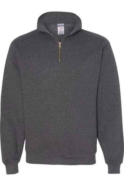 Jerzees Super Sweats Nublend Quarter-zip Cadet Collar Sweatshirt In Gray