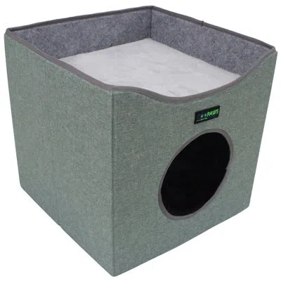 Jespet 15"  Foldable Cat Condo With Lying Surface And 2 Reversible Cushions In Green