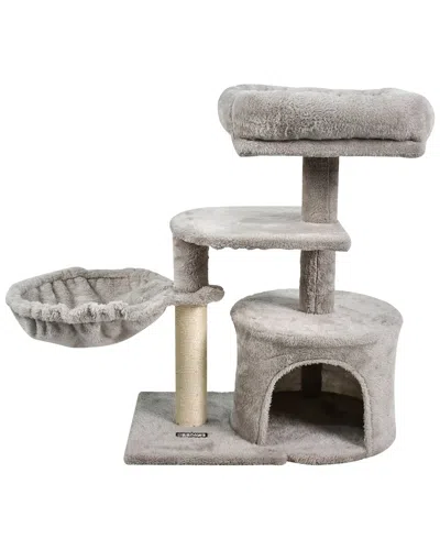 Jespet 27in Furry Cat Tree & Condo In Gray