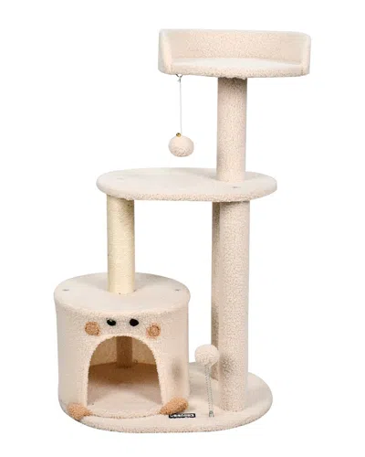 Jespet 34in Furry Top Perch Cat Tree & Condo In Neutral